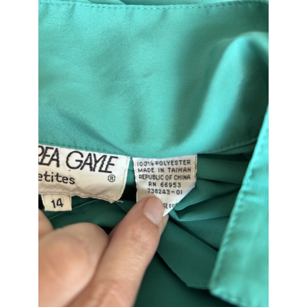 Vintage Andrea Gayle Petites Teal Green Button Front Midi Dress 14P Secretary - Picture 3 of 6